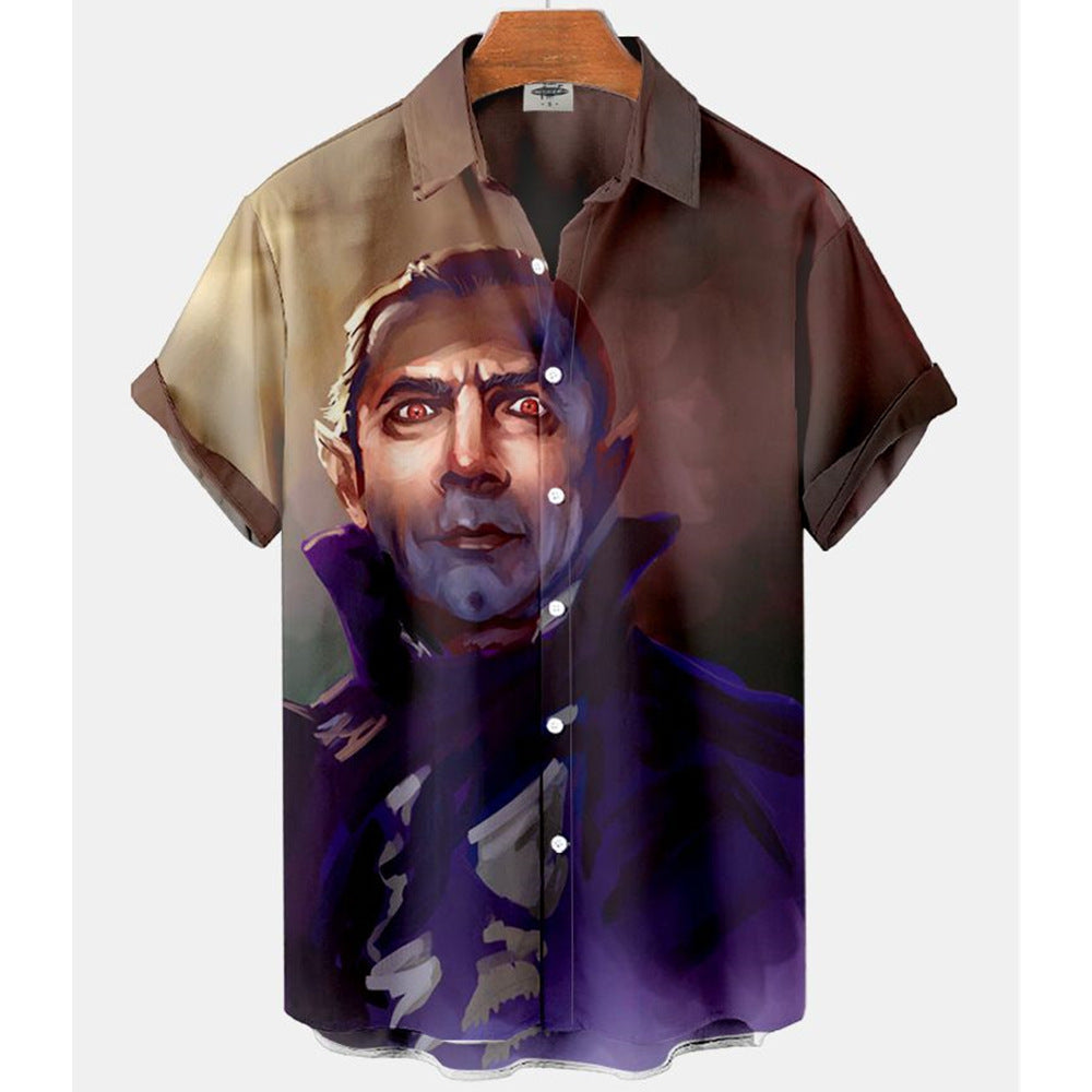 Short-sleeved Collar Button-up 3D Shirt