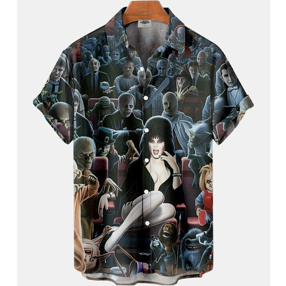 Short-sleeved Collar Button-up 3D Shirt