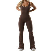 Casual Seamless V-Back Flared Jumpsuit