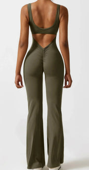 Casual Seamless V-Back Flared Jumpsuit