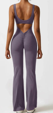 Casual Seamless V-Back Flared Jumpsuit