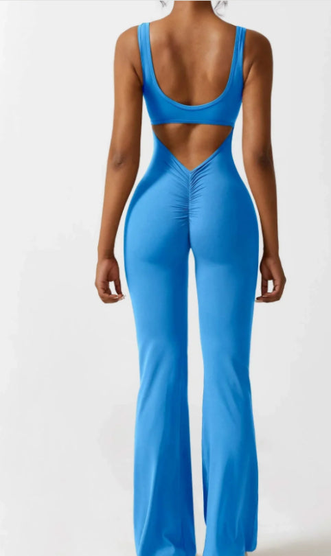 Casual Seamless V-Back Flared Jumpsuit