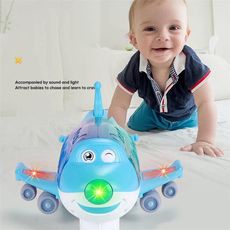 360 Rotating Electric Plane Airplane Toys For Kids Bump And Go Action Toddler Toy Plane With LED Flashing Light Sound