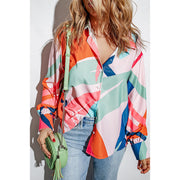 Abstract Thin Long-Sleeved Button Down Blouse