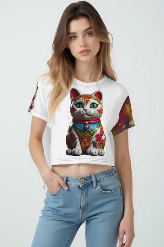 Good Luck Cat Women's Crop Tshirt